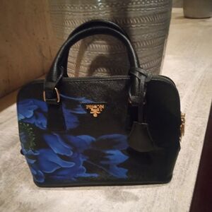 Luxurious Black and Blue Floral Satchel